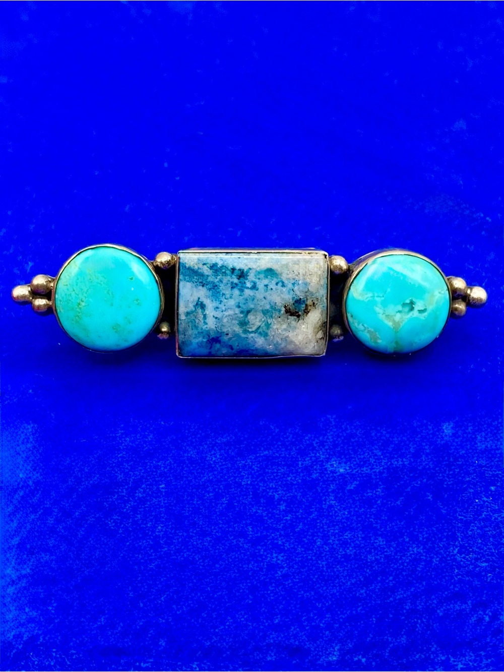 Vintage O-P Silver Manufacture Sterling Silver Turquoise Bar Brooch